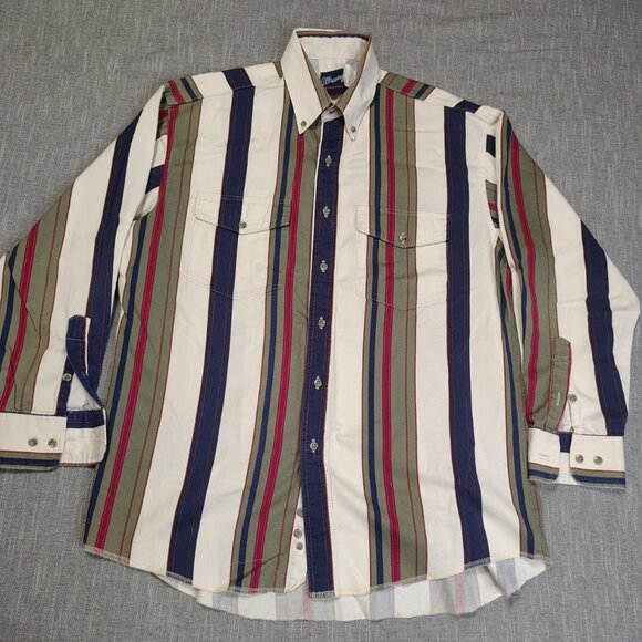 Wrangler Other - VINTAGE Wrangler Brushpopper Shirt Size Large 16.5 Striped Long Sleeve Western
